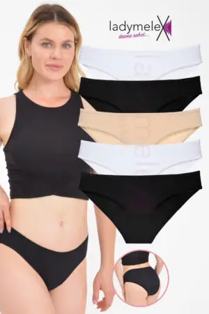 LadyMelex Kadın Külot, Normal Kalıp Slip Külot, Siyah Beyaz Ten, 5 Adet