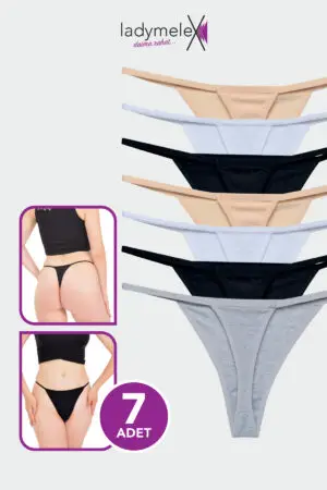 LadyMelex Kadın Tanga, Perfect Fall G String Tanga, 7 Adet - Gri Siyah Beyaz Ten